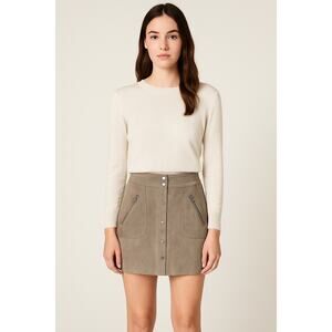 Blank NYC Tan Suede Mini Skirt – Snap Front, Zipper Pockets, Lined, Size 25